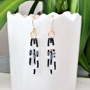 Chic Black and Gold Dangle Earrings